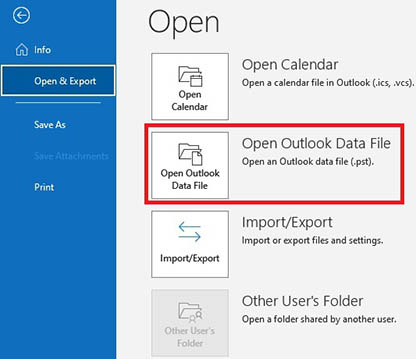 Opening the recovered data in Microsoft Outlook